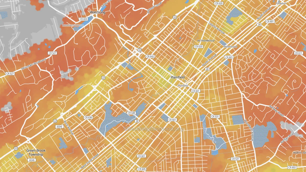 Bike Grade map of Washington Park Historic District, North Plainfield, NJ