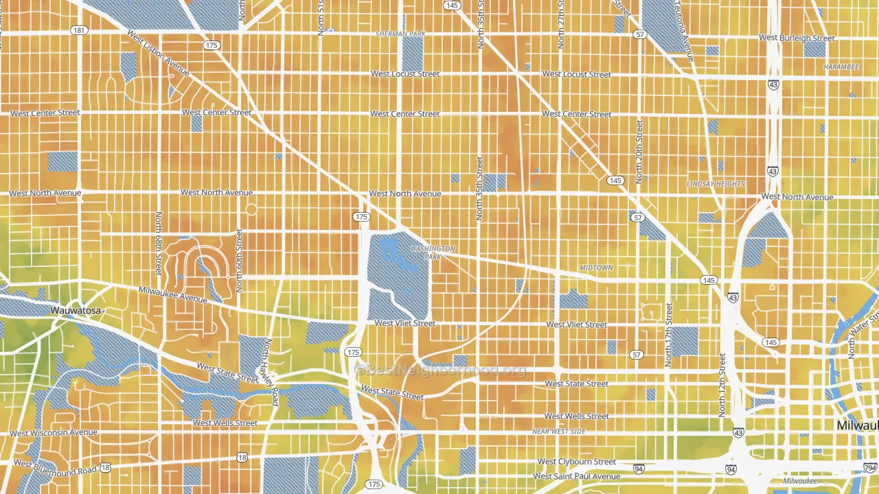 Bike Grade map of Washington Park, Milwaukee, WI