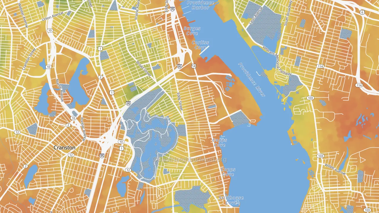 Bike Grade map of Washington Park, Providence, RI