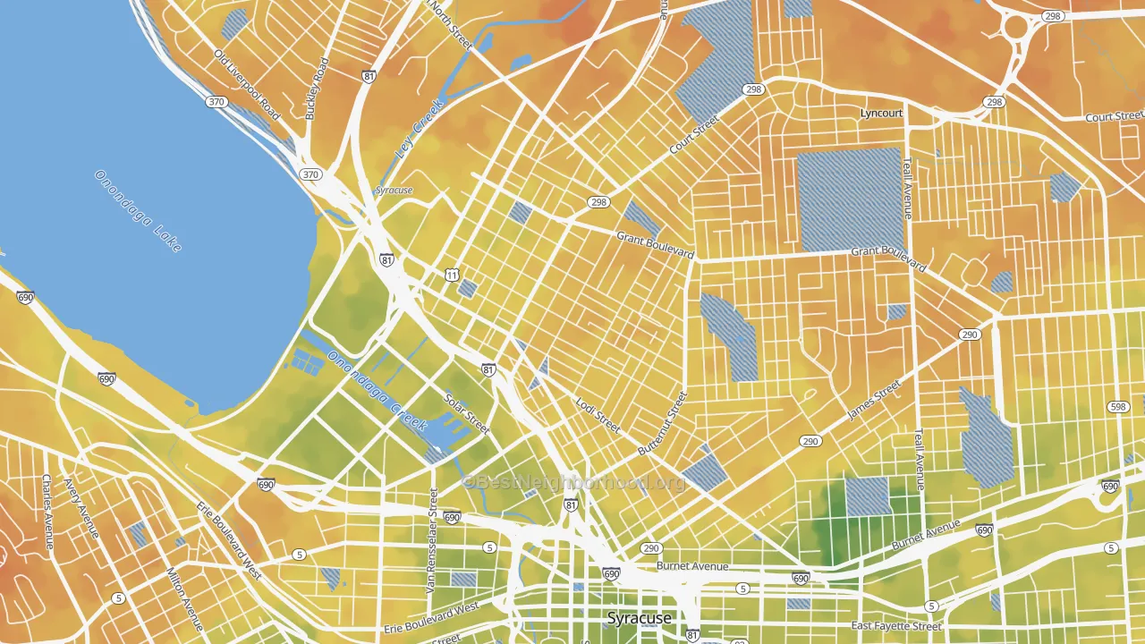 Bike Grade map of Washington Square, Syracuse, NY
