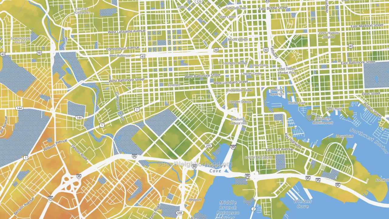 Bike Grade map of Washington Village, Baltimore, MD