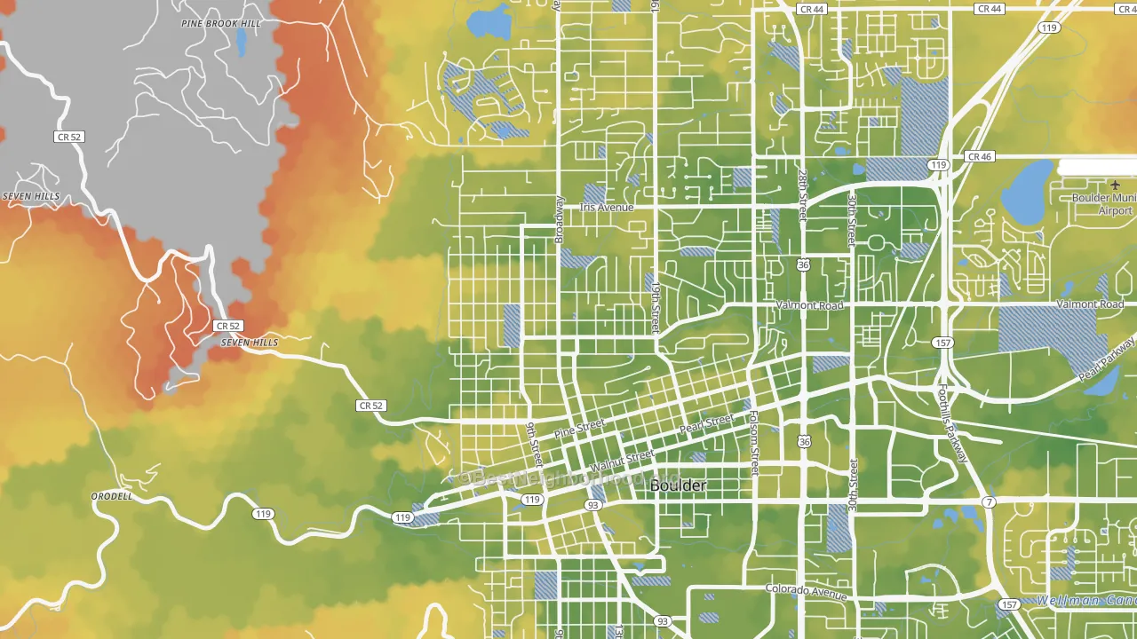 Bike Grade map of Washington Village, Boulder, CO