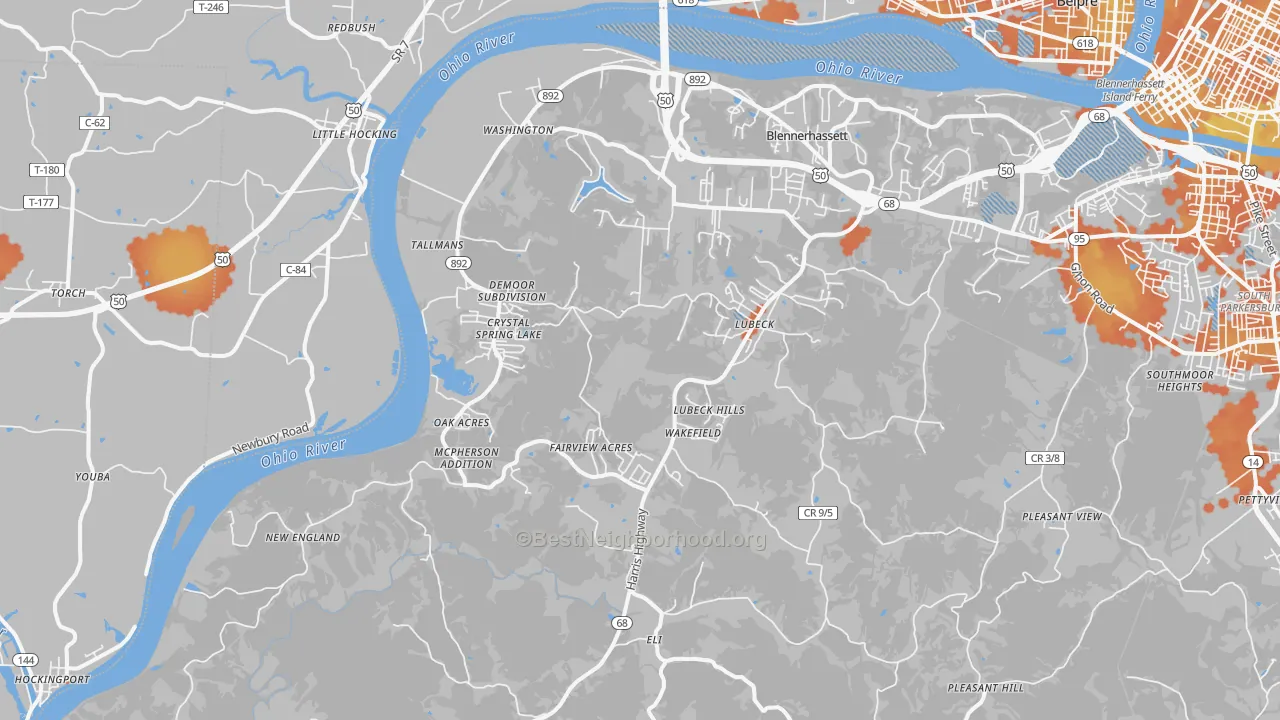 Bike Grade map of Washington, WV