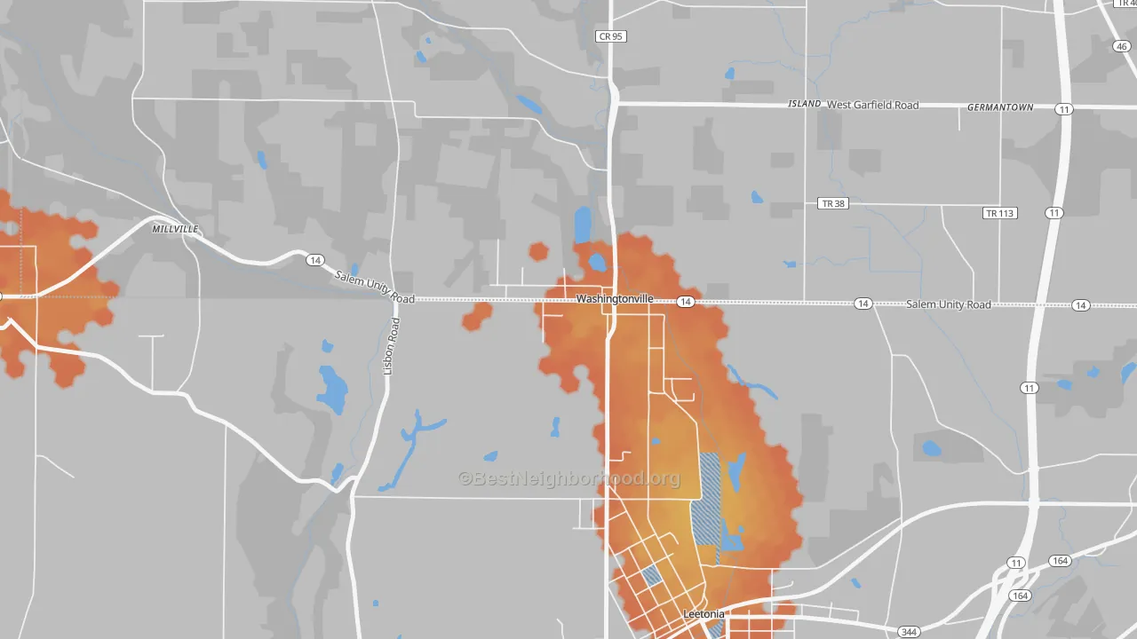 Bike Grade map of Washingtonville, OH