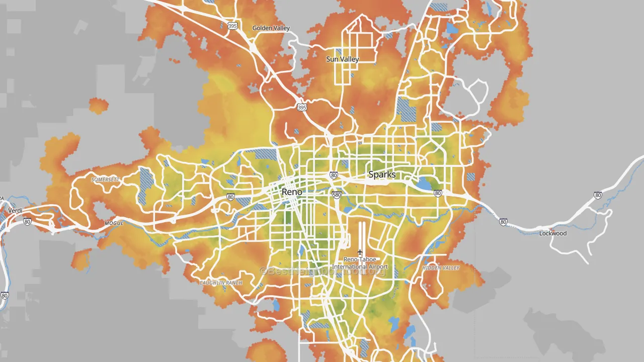 Bike Grade map of Washoe County, NV