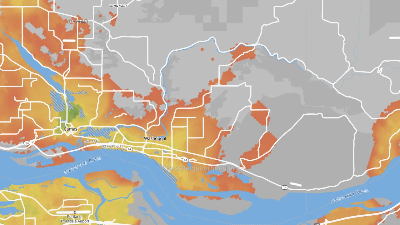 Bike Grade map of Washougal, WA