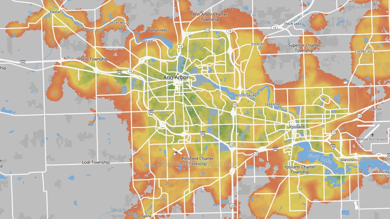 Bike Grade map of Washtenaw County, MI