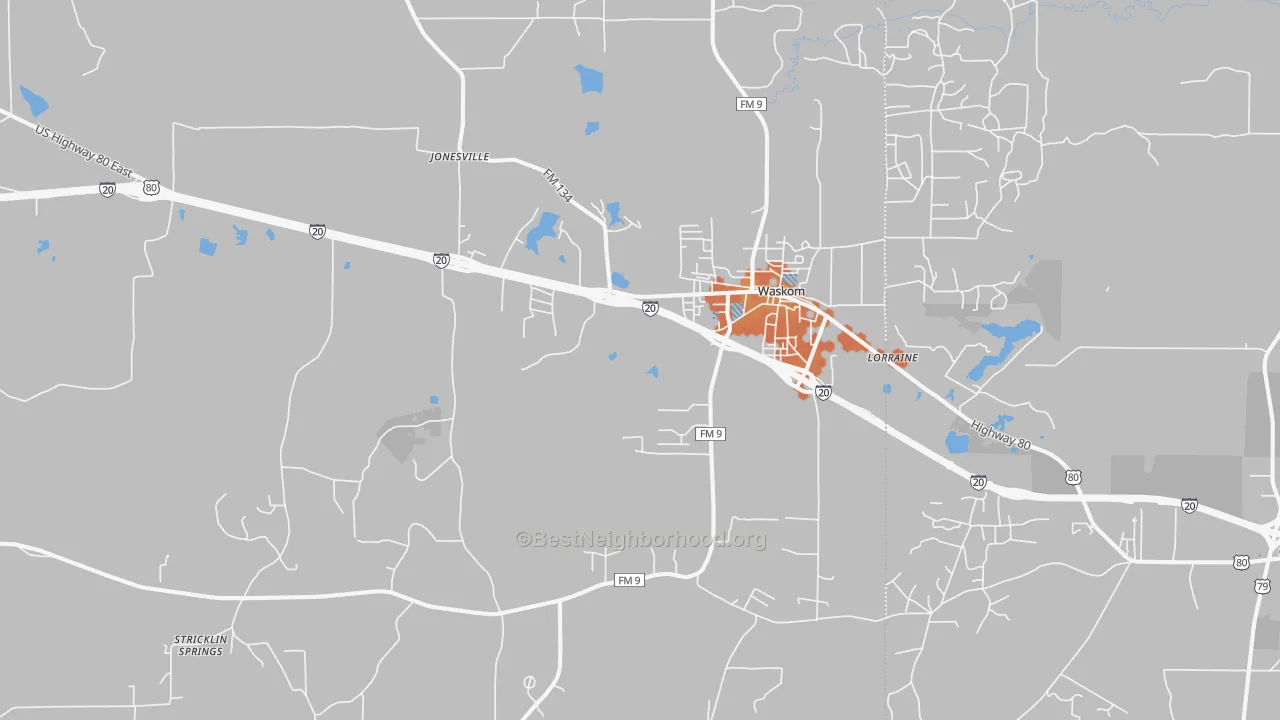 Bike Grade map of Waskom, TX