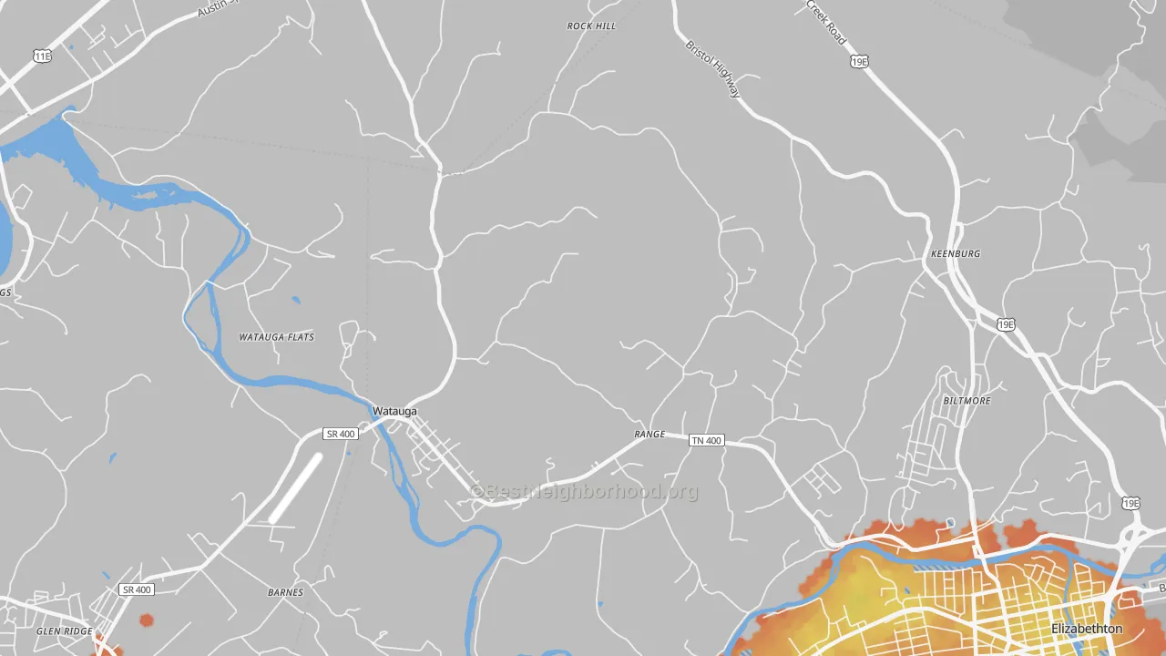 Bike Grade map of Watauga, TN