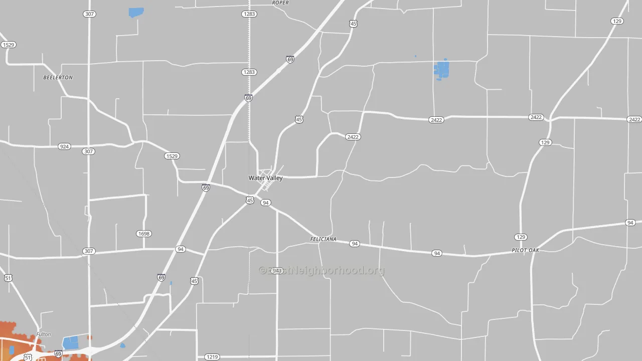 Bike Grade map of Water Valley, KY