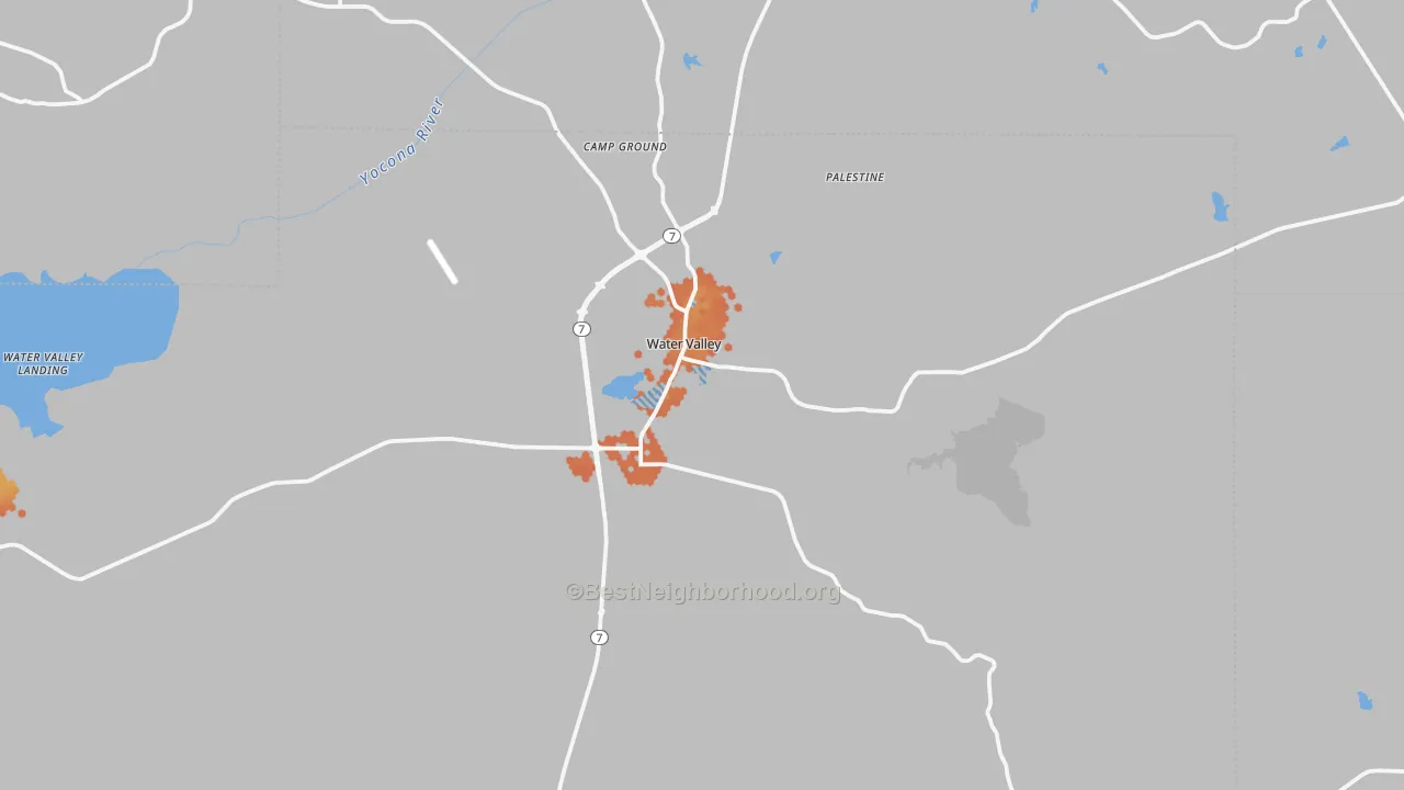 Bike Grade map of Water Valley, MS