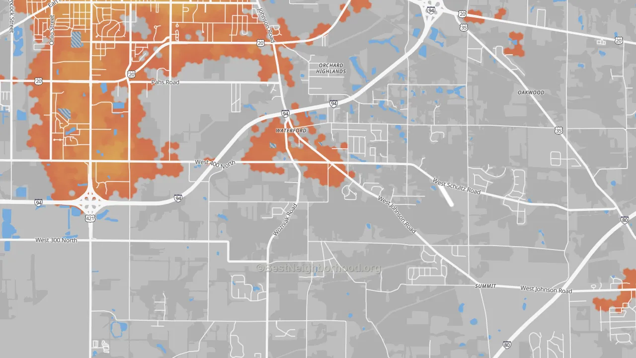 Bike Grade map of Waterford, IN