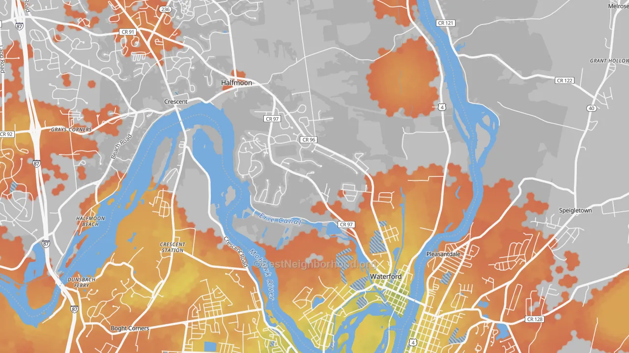 Bike Grade map of Waterford, NY