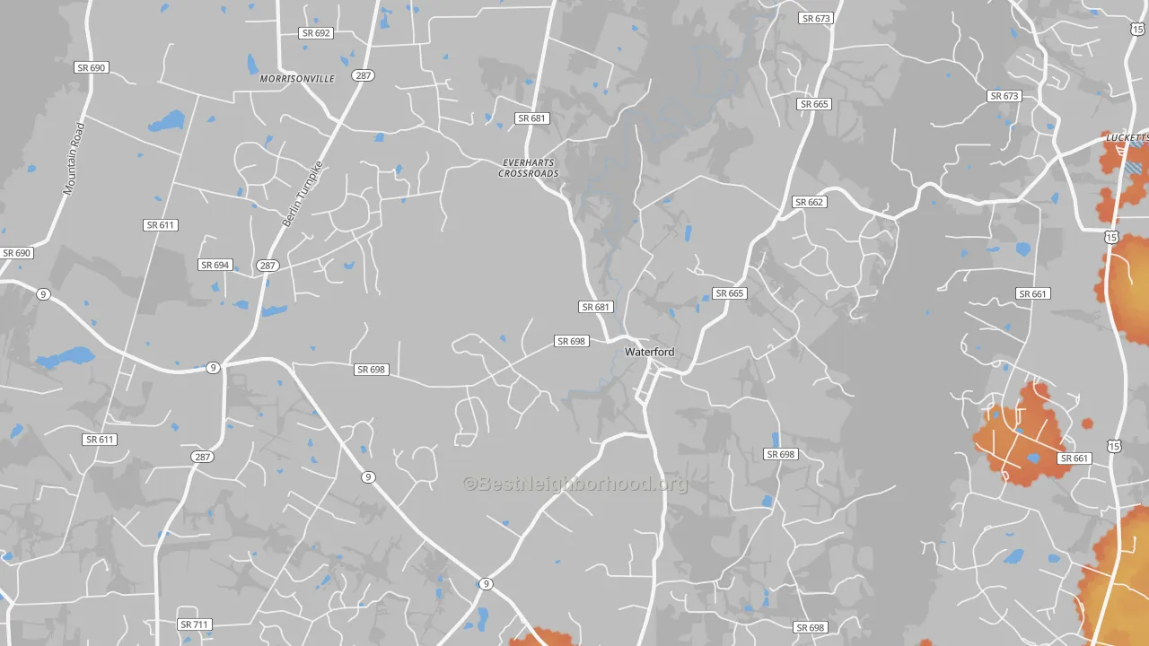 Bike Grade map of Waterford, VA
