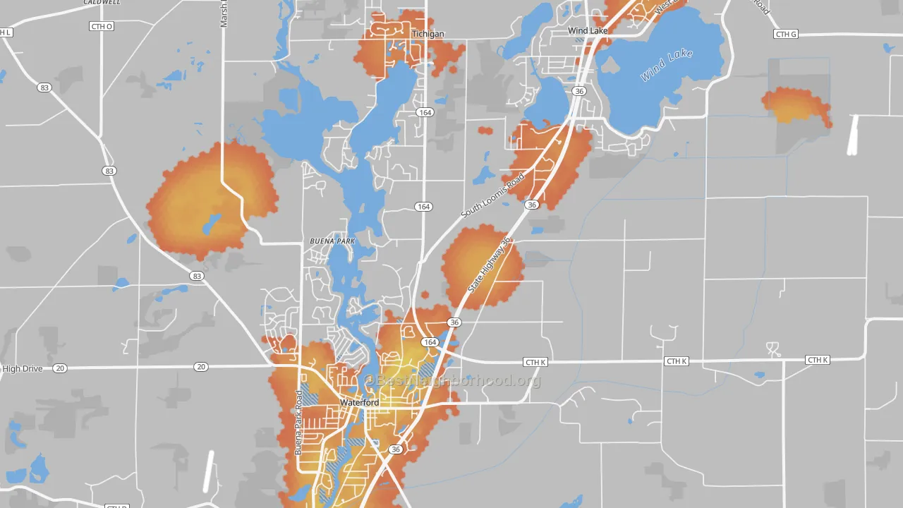 Bike Grade map of Waterford, WI