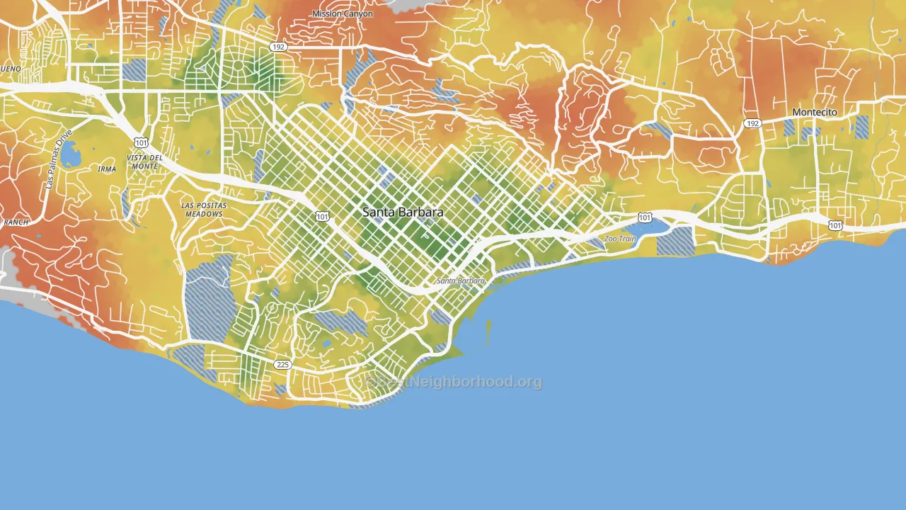 Bike Grade map of Waterfront, Santa Barbara, CA
