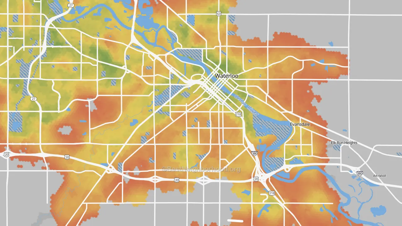 Bike Grade map of Waterloo, IA