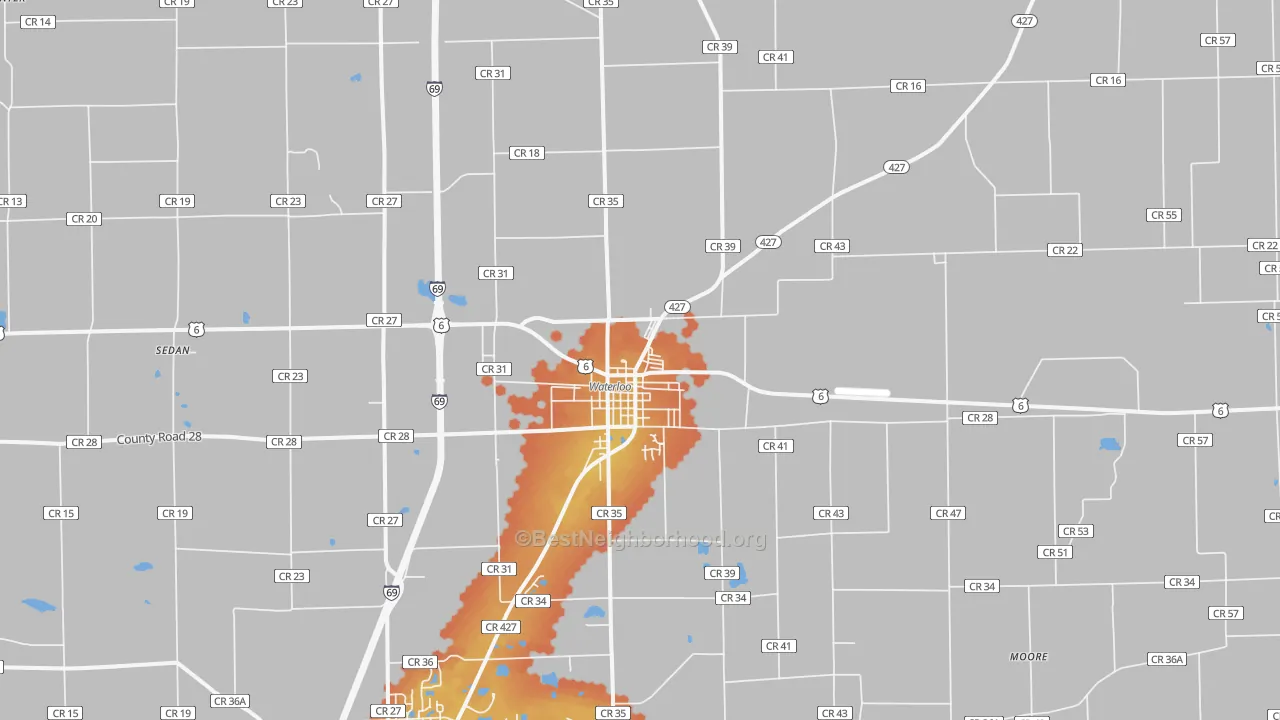 Bike Grade map of Waterloo, IN