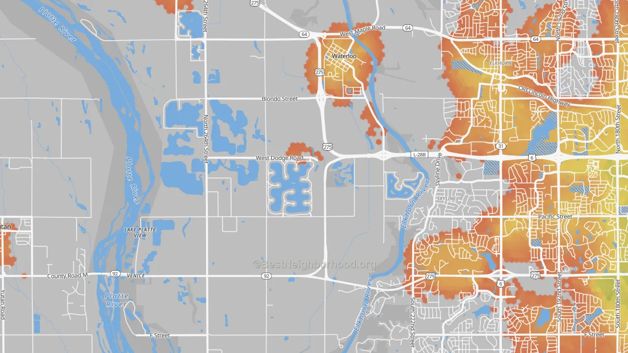 Bike Grade map of Waterloo, NE