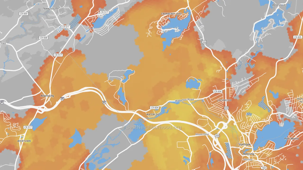 Bike Grade map of Waterloo, NJ