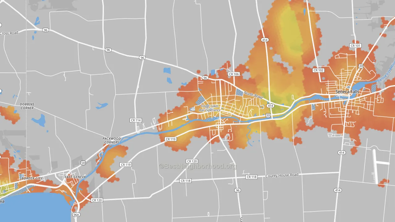 Bike Grade map of Waterloo, NY