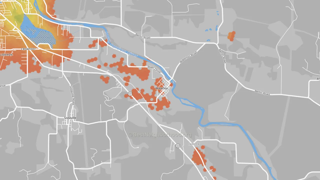 Bike Grade map of Waterloo, OR