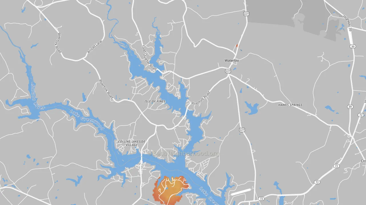Bike Grade map of Waterloo, SC
