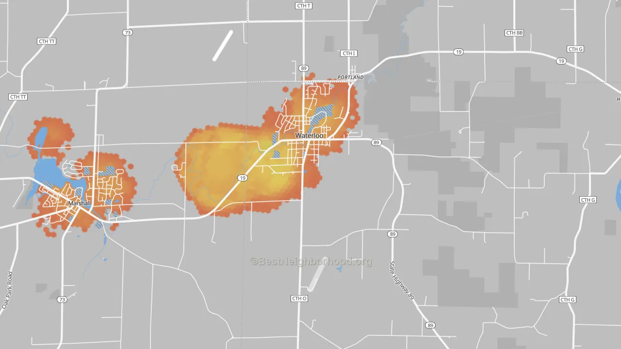 Bike Grade map of Waterloo, WI