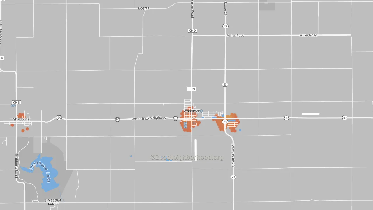 Bike Grade map of Waterman, IL