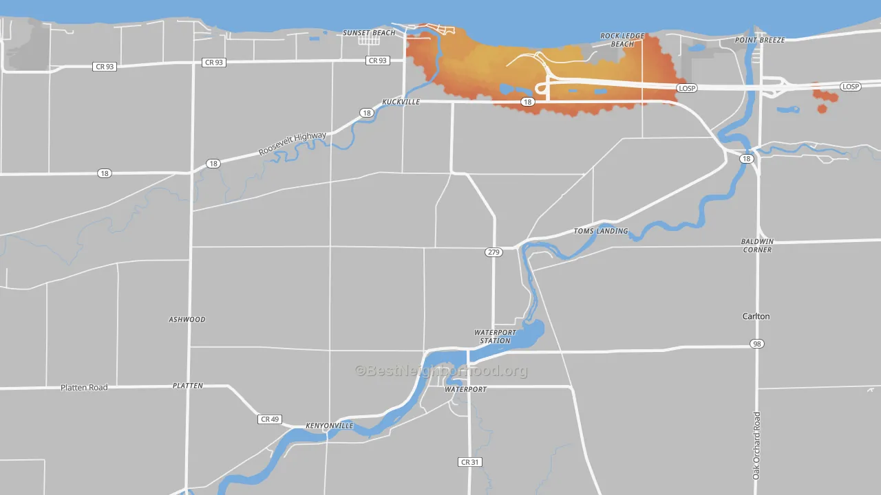 Bike Grade map of Waterport, NY