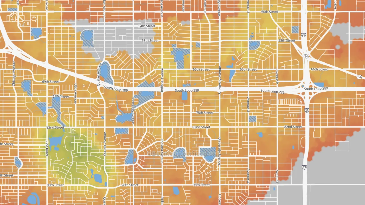 Bike Grade map of Waters, Lubbock, TX