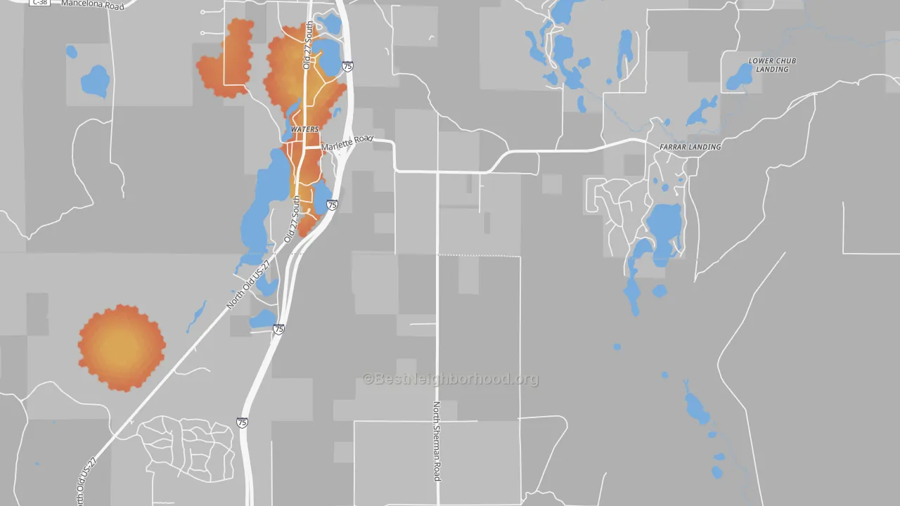 Bike Grade map of Waters, MI