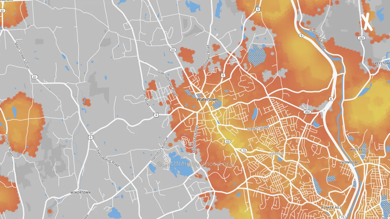 Bike Grade map of Watertown, CT