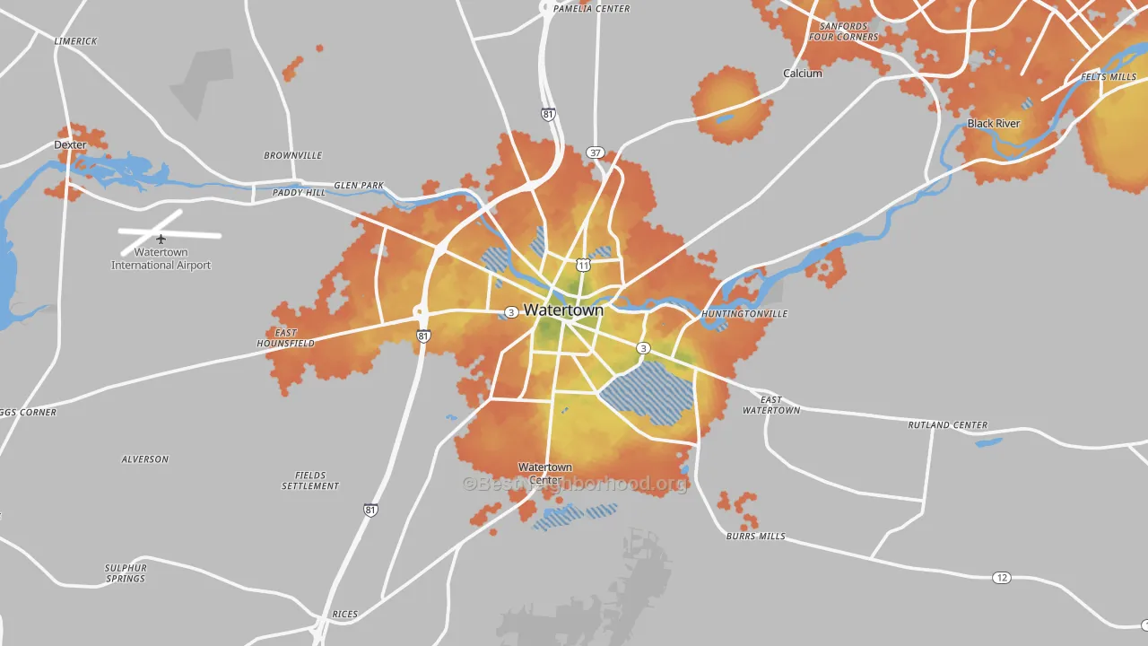 Bike Grade map of Watertown, NY