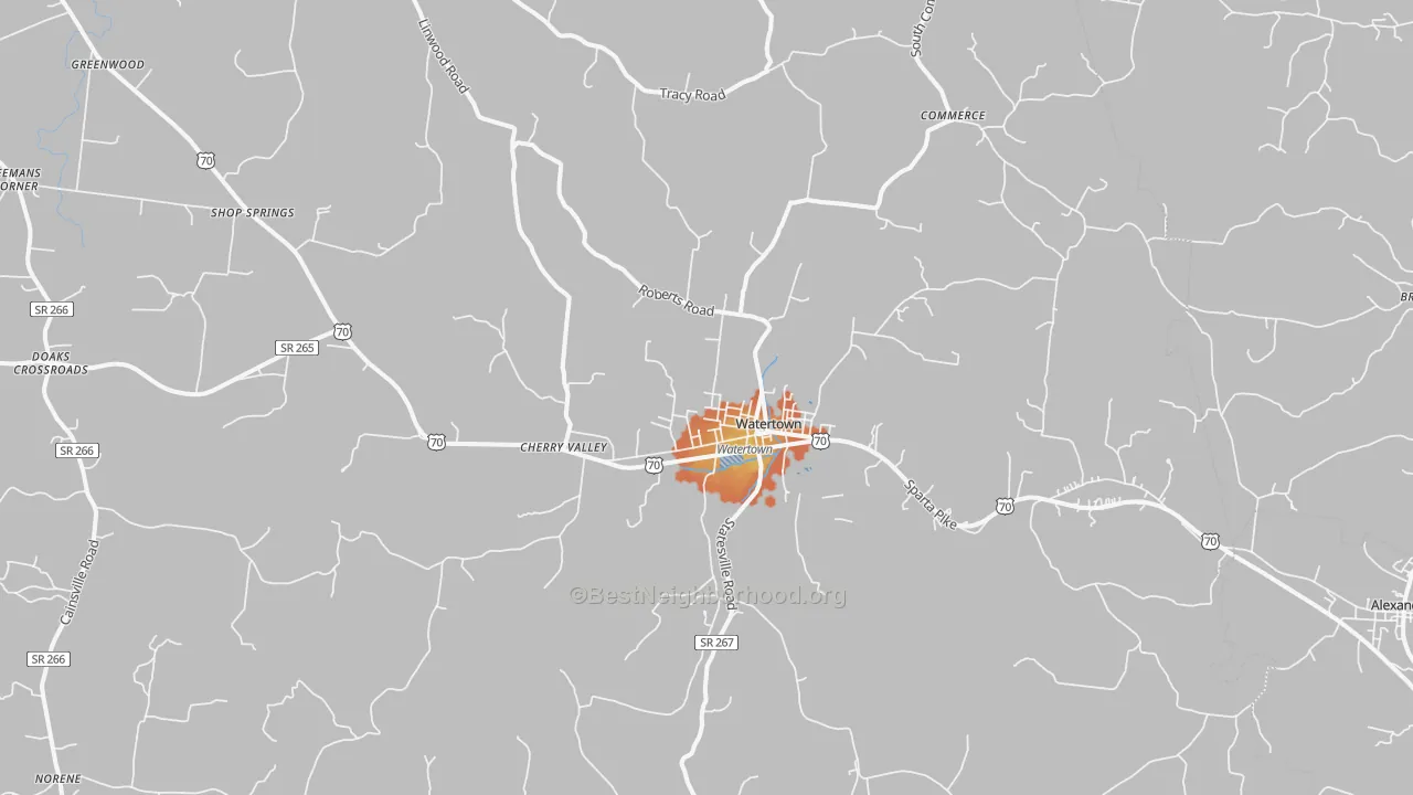 Bike Grade map of Watertown, TN