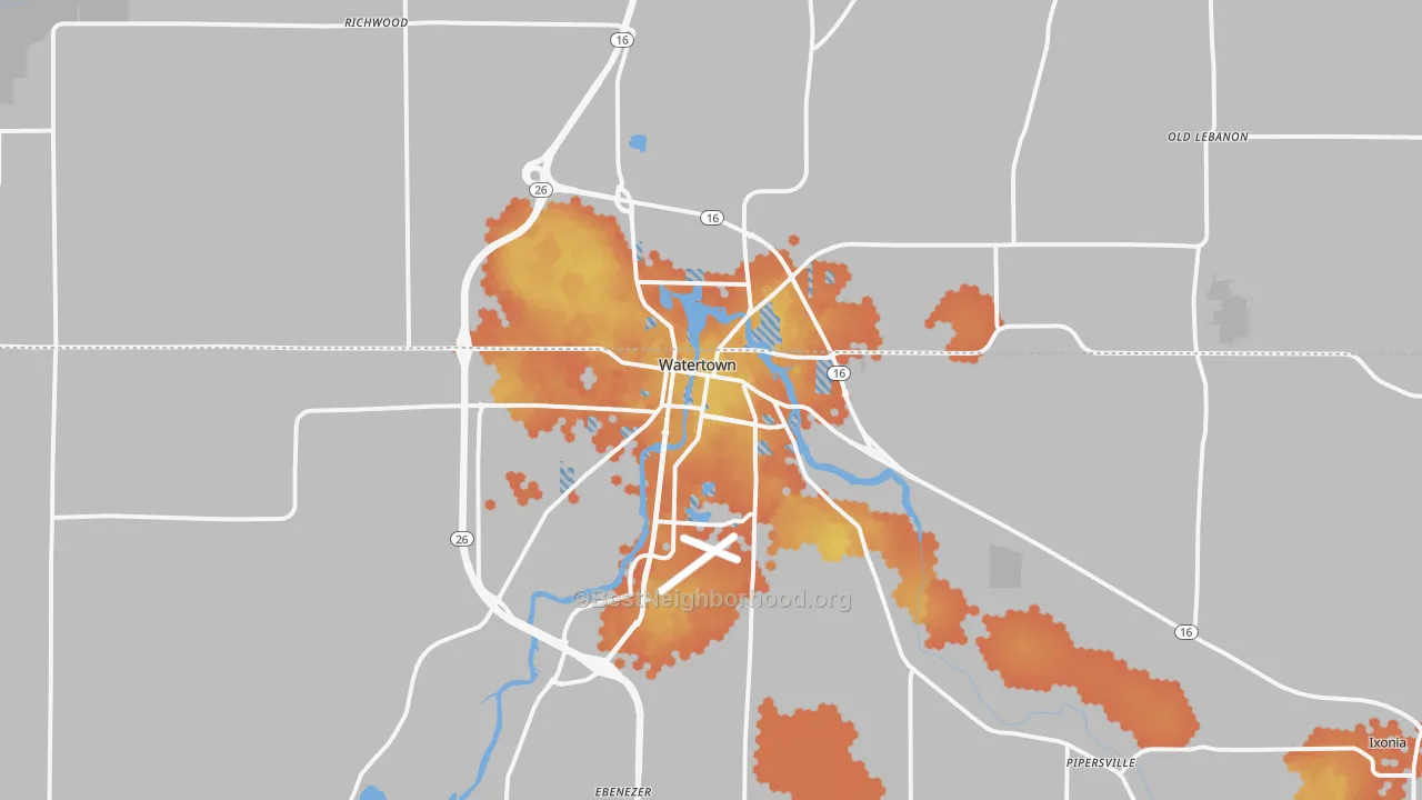 Bike Grade map of Watertown, WI