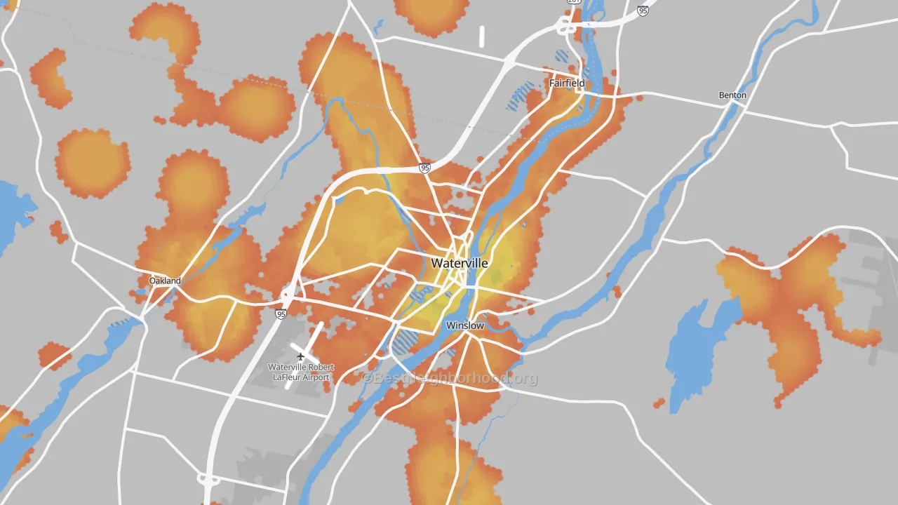 Bike Grade map of Waterville, ME