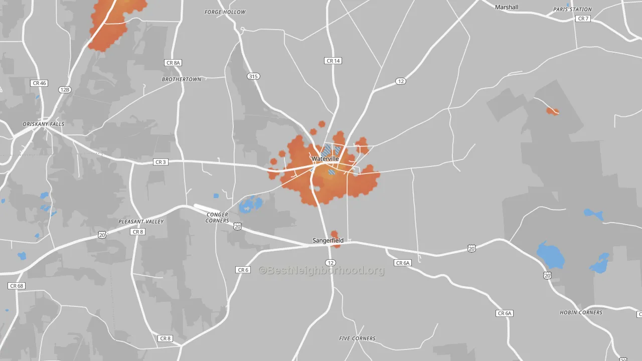 Bike Grade map of Waterville, NY
