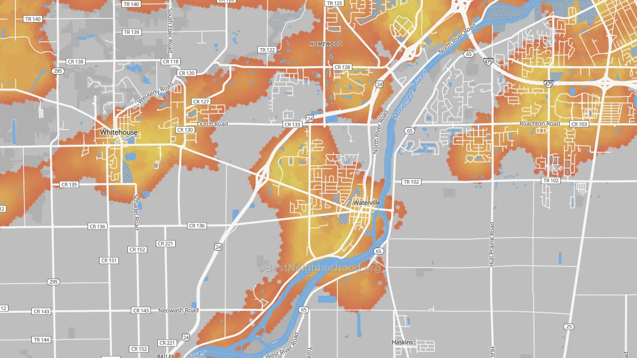 Bike Grade map of Waterville, OH