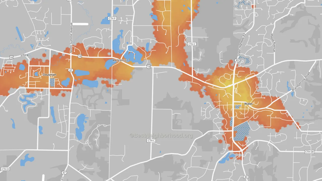 Bike Grade map of Waterville, WI