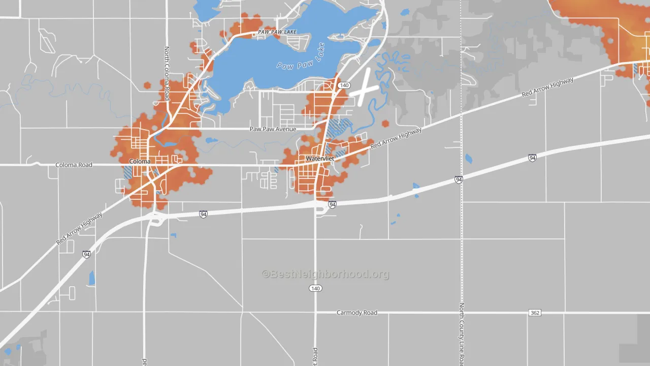 Bike Grade map of Watervliet, MI