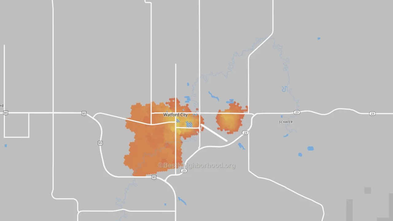 Bike Grade map of Watford City, ND