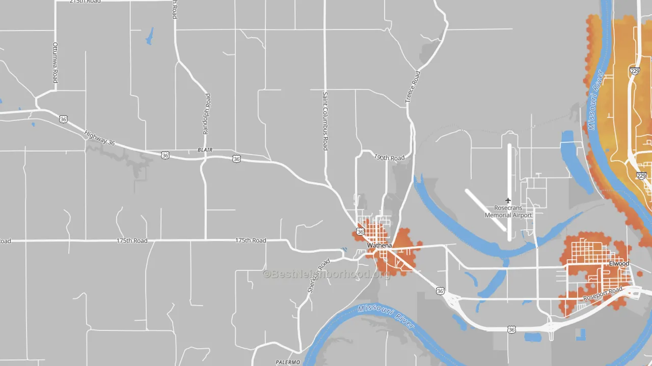 Bike Grade map of Wathena, KS