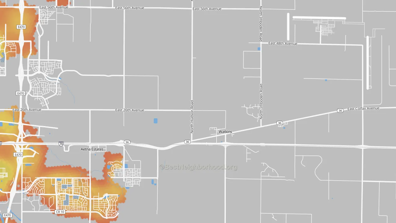 Bike Grade map of Watkins, CO