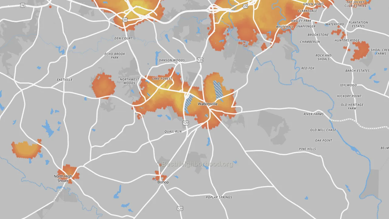 Bike Grade map of Watkinsville, GA
