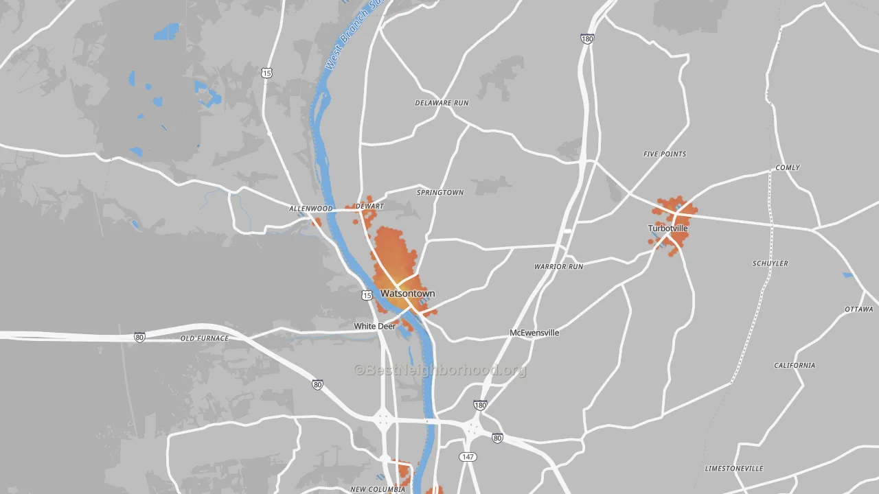 Bike Grade map of Watsontown, PA