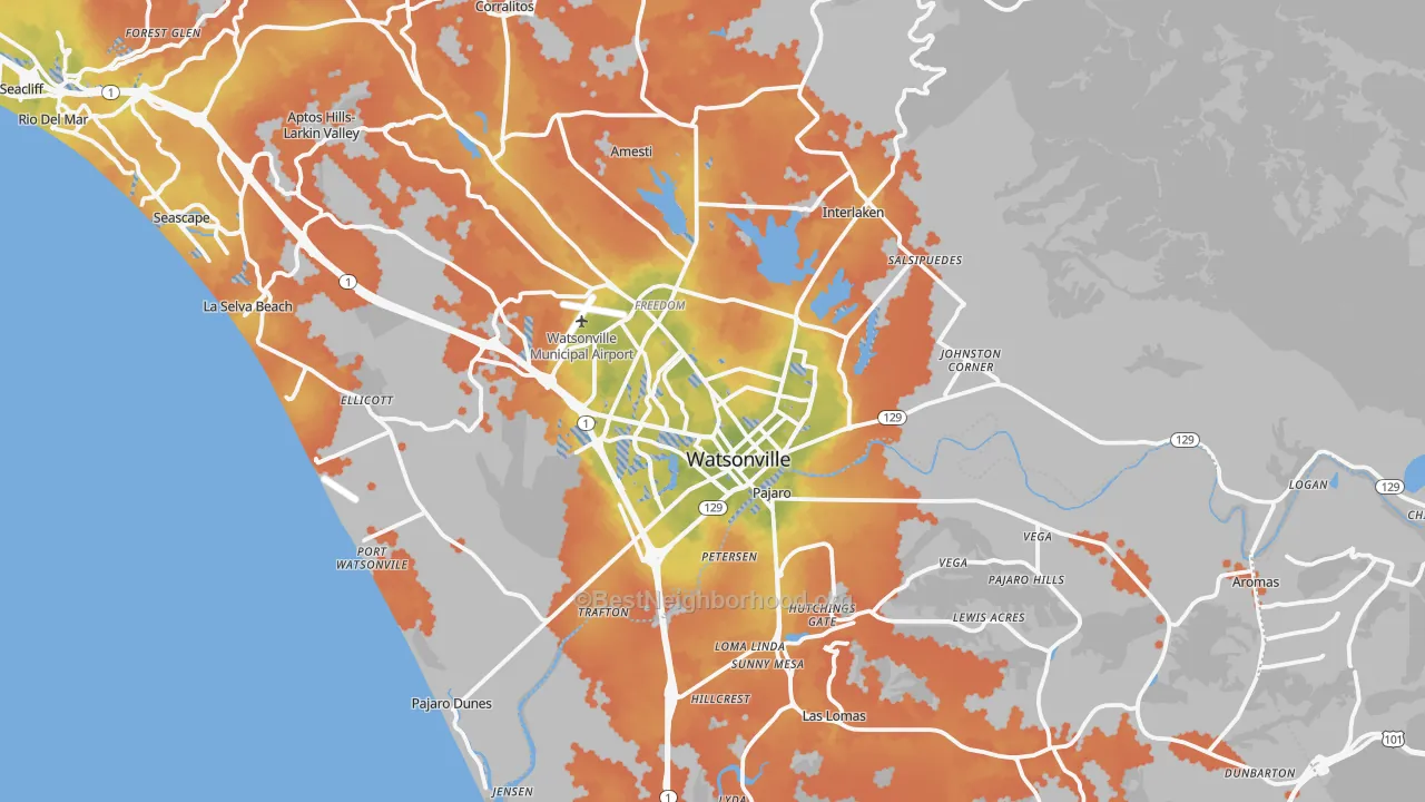 Bike Grade map of Watsonville, CA