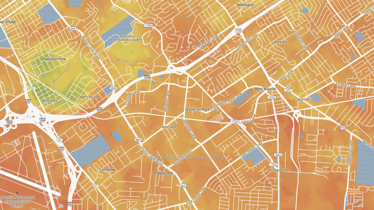 Bike Grade map of Watterson Park, KY