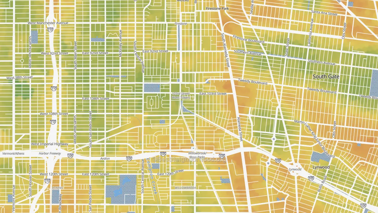 Bike Grade map of Watts, Los Angeles, CA