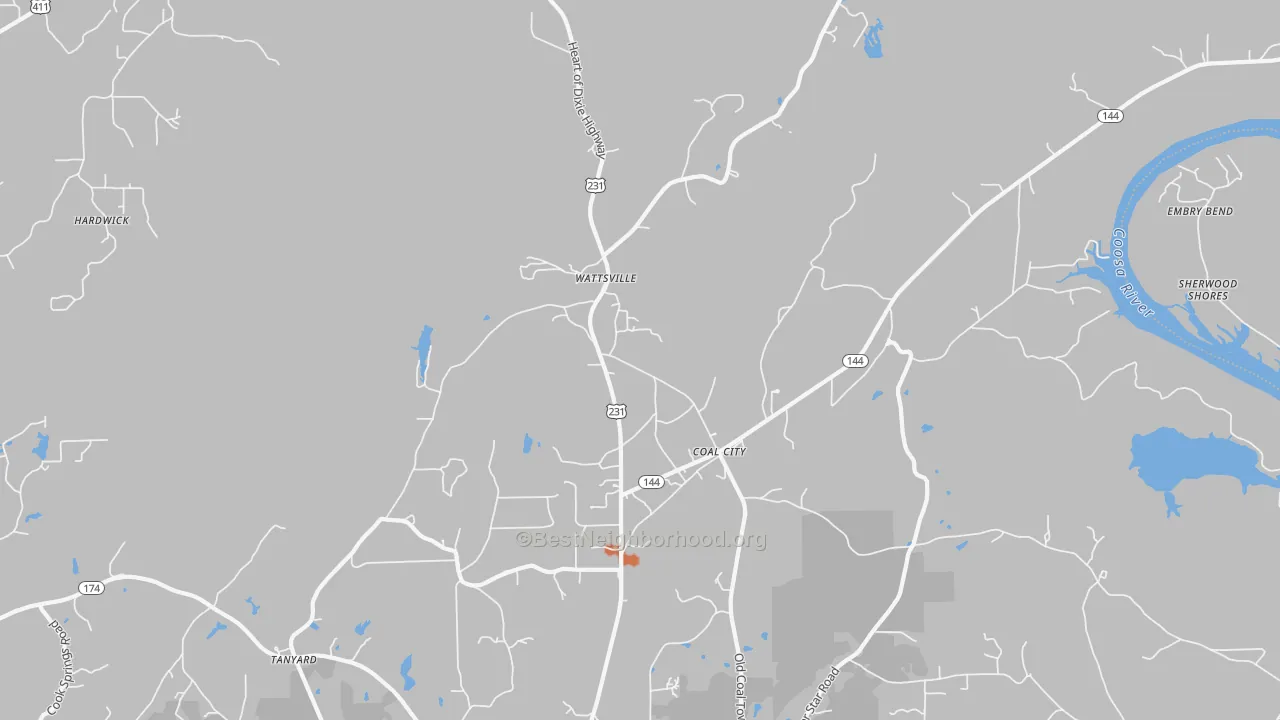 Bike Grade map of Wattsville, AL